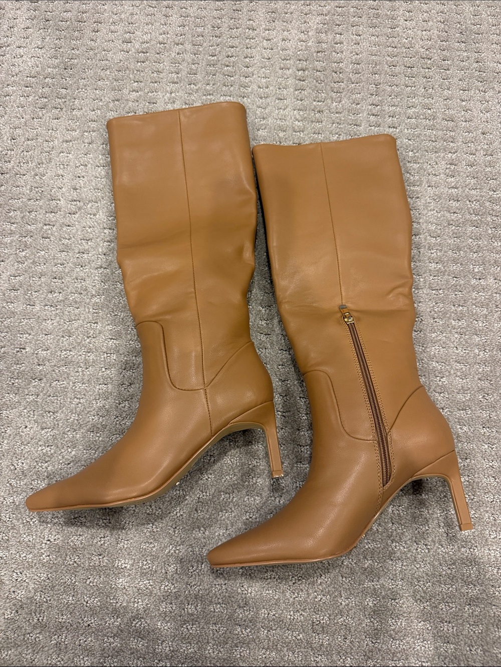 Classic Tan Mid-Calf Pointed Toe Heeled Boots